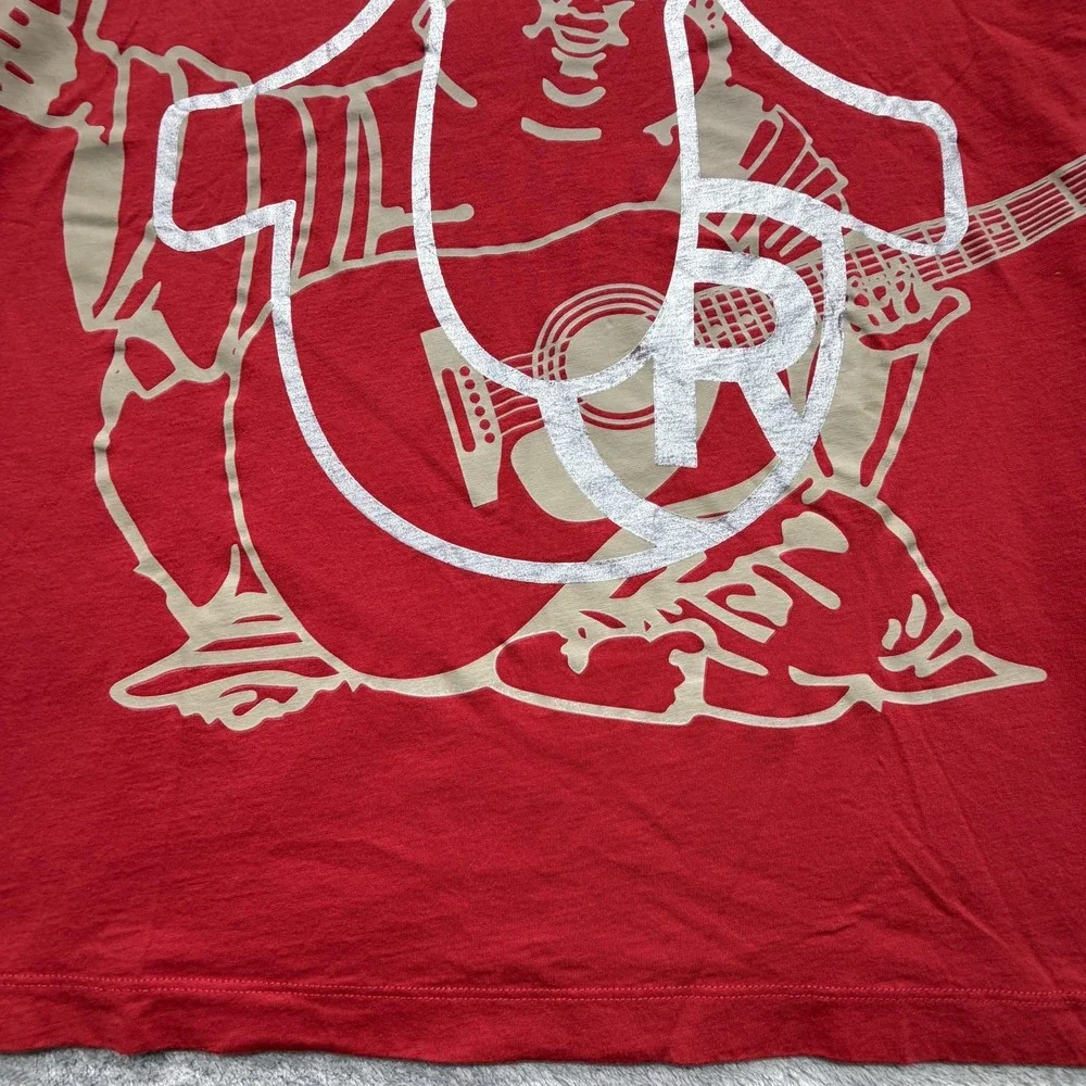 True Religion Shirt Mens L Red Guitar Buddha Graphic Crewneck Cotton Tee‎
